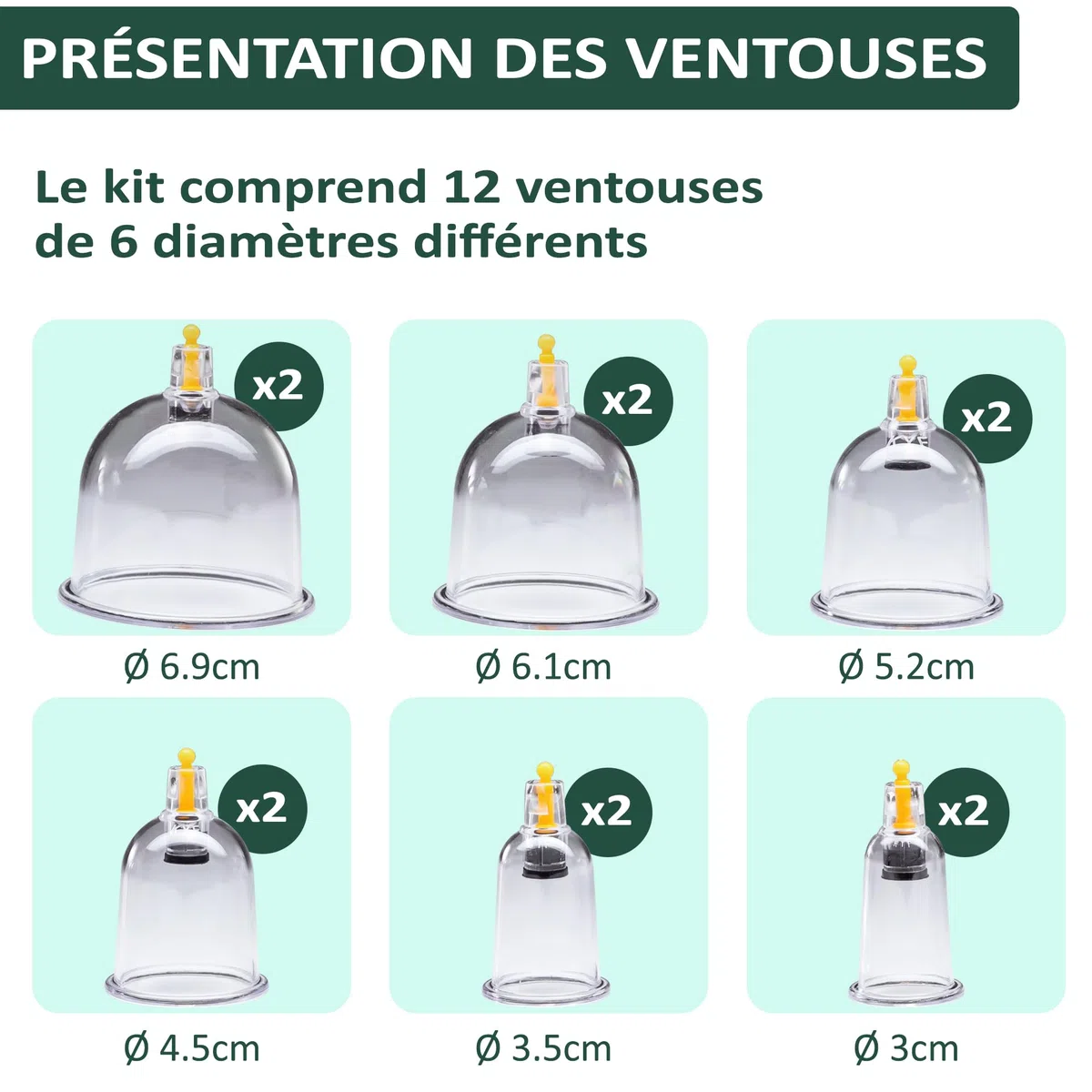Uplife Kit de 12 Ventouses Thérapeutiques -Instructions en Français- Ventouse Massage Kiné Anti Cellulite Soulage Douleurs Fatigue - Ventouses Chinoises de Cupping Pistolet Massage Hijama Acupuncture
