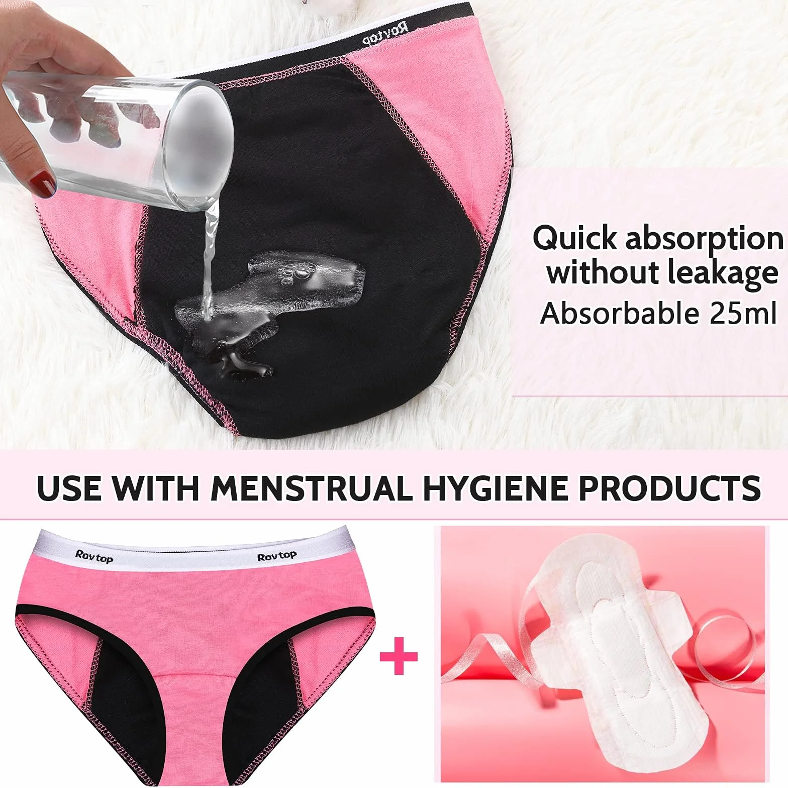 Rovtop Lot de 5 Culotte Menstruelle en Coton pour Fille Culotte Incontinence pour Enfants Adolescente Culotte Périodiques Lavable 14-16 Ans Taille XL