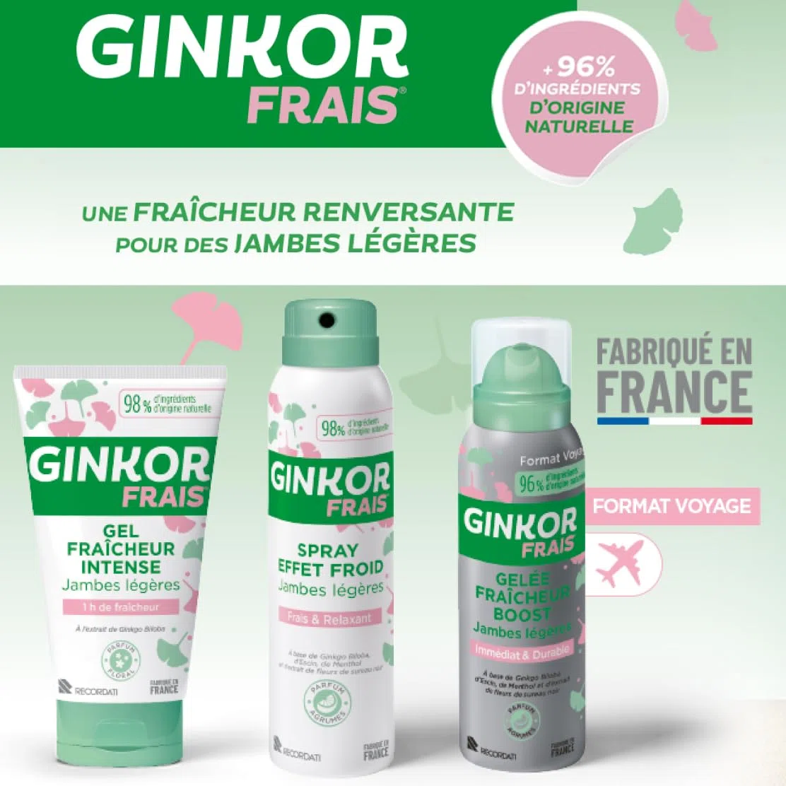 Frais | Spray effet froid jambes | Coup de frais immédiat | 98% d’origine naturelle | Ginkgo Biloba Menthol Escin | Compatible collants et bas | 125 ml