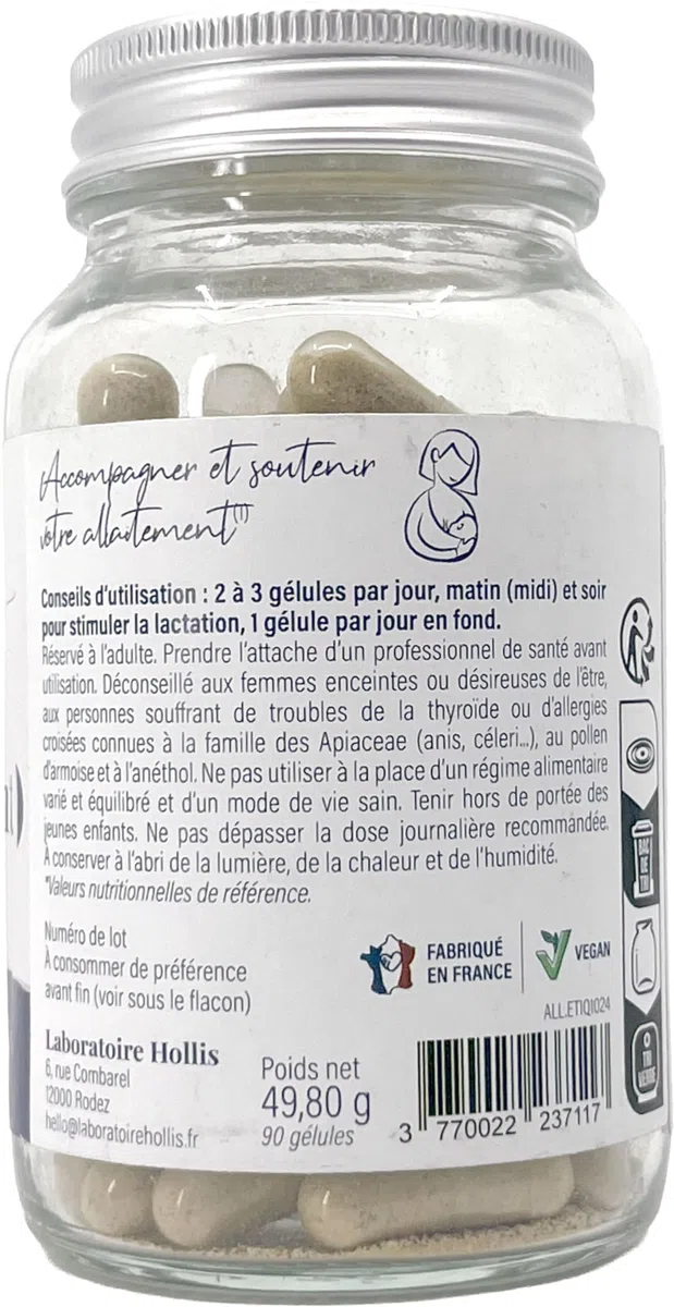 Hollis | Complément alimentaire Allaitement | 90 gélules | Accompagner et soutenir votre allaitement