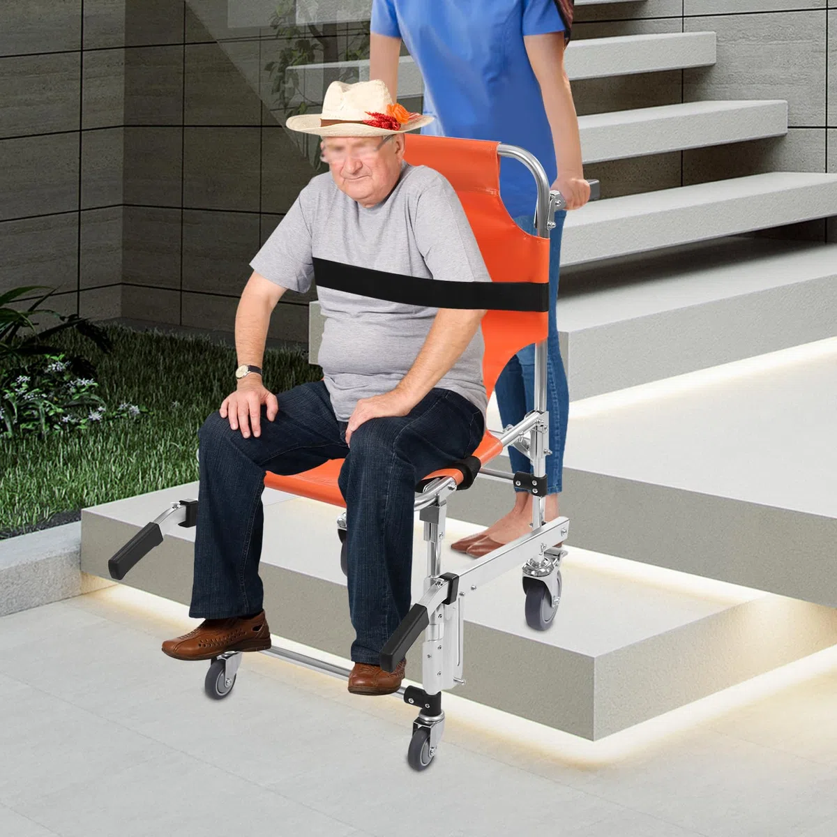 MINRS EMS Chaise d'escalier ambulance de pompier Chaise d'évacuation pliable Capacité 160 kg pour le transfert de patients ou de personnes à mobilité réduite