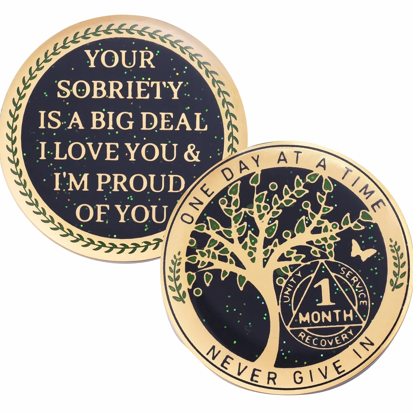 Pièce de monnaie de sobriété d'un mois - Jetons AA et médaillons - Arbre de vie - Jeton de 30 jours - Cadeau d'anniversaire de sobriété pour homme et femme - Cadeaux alcooliques anonymes