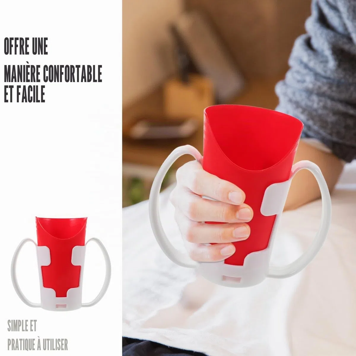 Healvian Gobelet À DéCoupe Nasale Avec PoignéEs Et Support Amovible Tasse Adaptative En Pp Pour Aide À La DéGlutition Des Personnes ÂGéEs Et RééDucation 4.76X2.91X2.91 Pouces