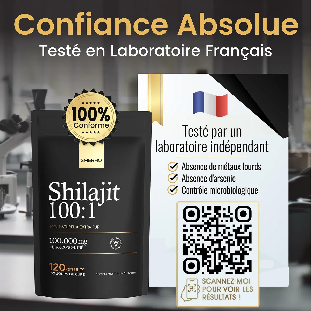 Shilajit Pure Gélules Concentré x 100 | Extrait Himalaya Purifié 100:1 | Shilajit Pur Certifié | Acide Fulvique 85 Minéraux Naturels | Testé en FRANCE| Complément Alimentaire 120 Gélules