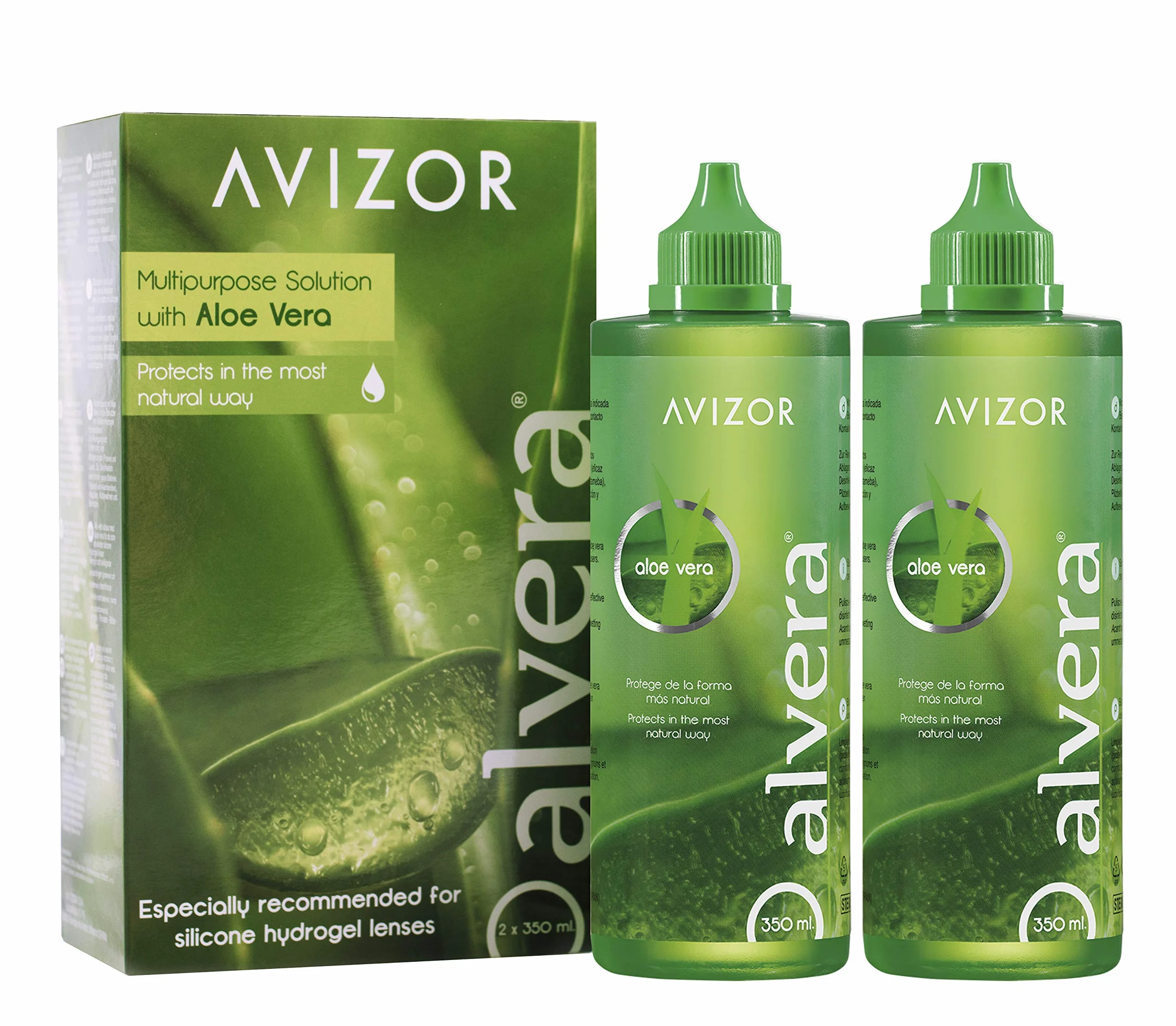 Avizor Liquide pour Lentilles de Contact Alvera avec Etui, 2 × 350 ml