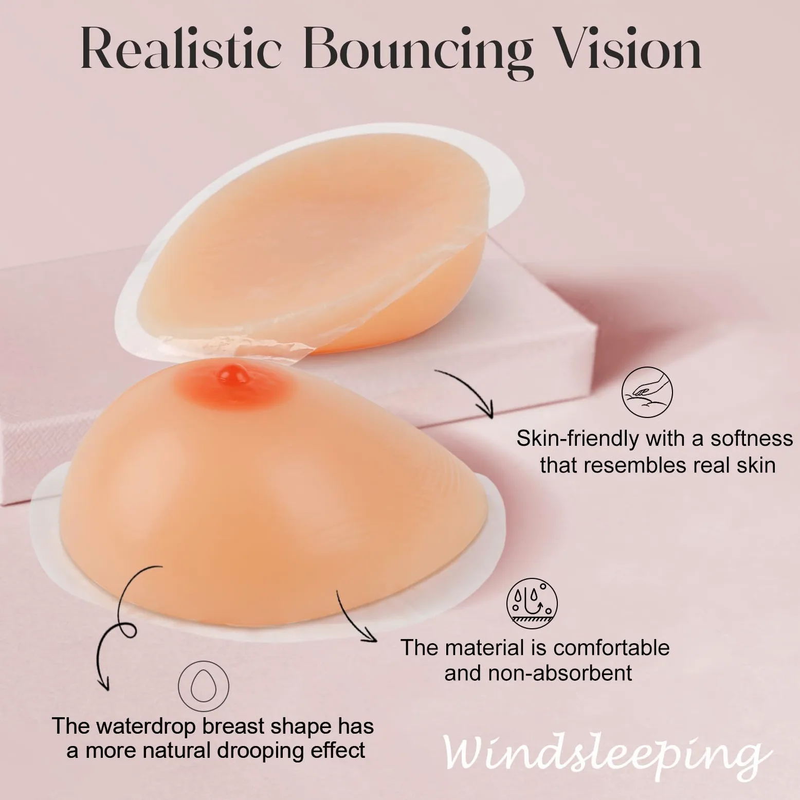 Windsleeping Prothèse Mammaire en Silicone Auto-adhésive pour Mastectomie, Cosplay, Crossdresser, transgenre, prothèse de Mastectomie, Faux Seins
