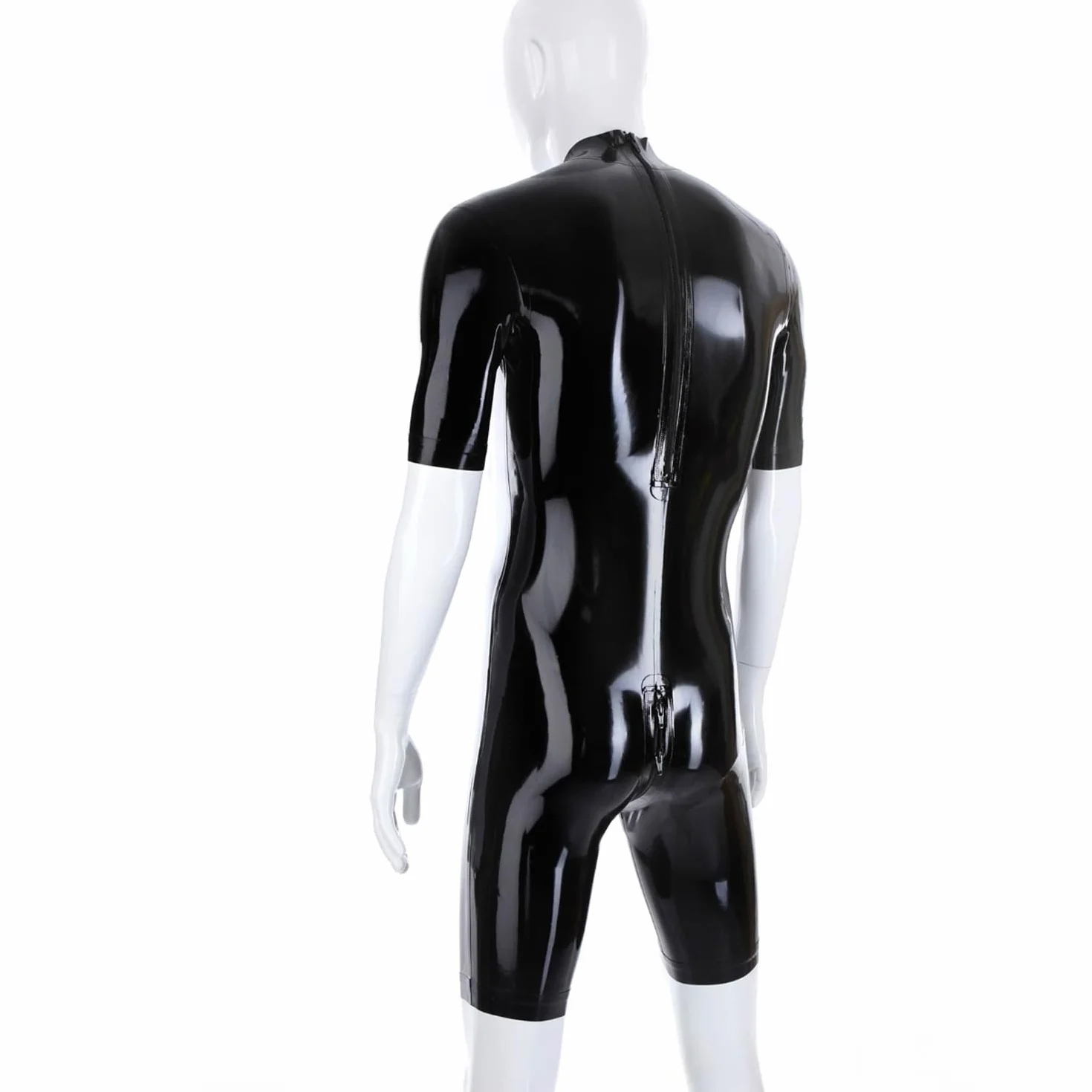 IOKUKI Catsuit Latex Homme Fait Main,Body Caoutchouc Manches Courtes,Fermeture éclair Dos et Entre Jambes,pour Les Club à Thème