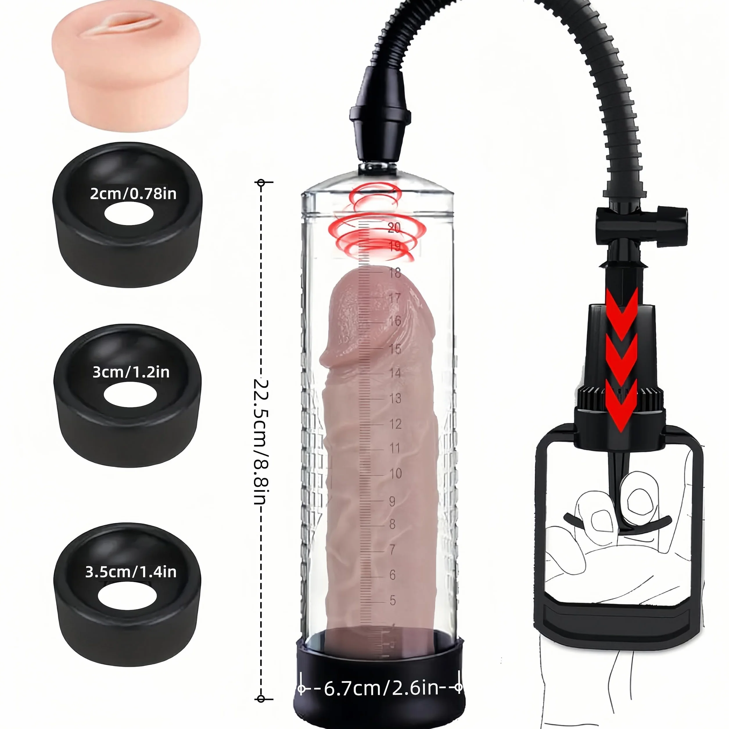 KinZon Pompe à pénis, Sex Toy pour Homme - Agrandir le pénis, Extenseur De Pénis Masculin, Augmenter la Taille De Pénis, plaisirs de couple，avec Vaginette en Silicone (Sans Manomètre)