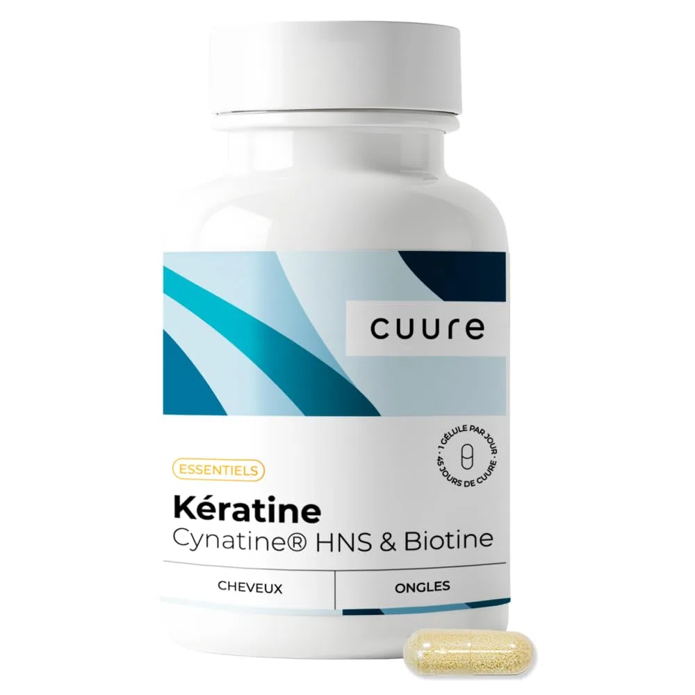Kératine et Biotine - CUURE - Ingrédient Breveté Cynatine - 45 Jours - Pousse & Brillance des Cheveux - Vitamine B8 - Complément Alimentaire Cheveux, Ongles & Peau - Fabriqué en France