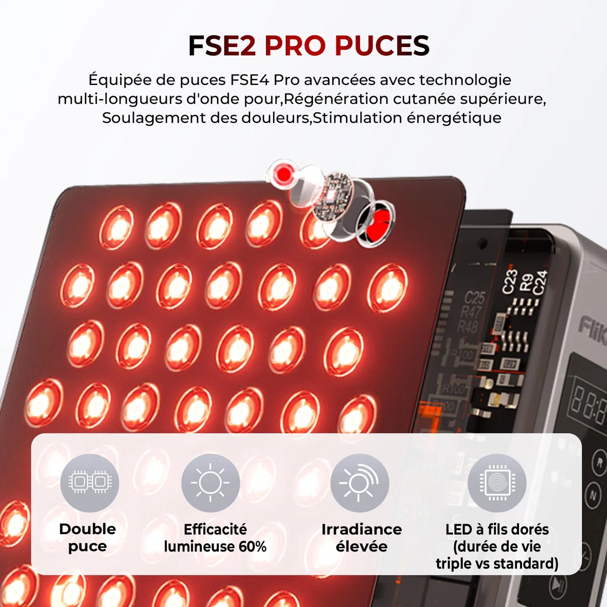 FliKEZE Thérapie par lumière rouge, 78 LED à double puce, 660 nm et 850 nm, lampe infrarouge proche infrarouge
