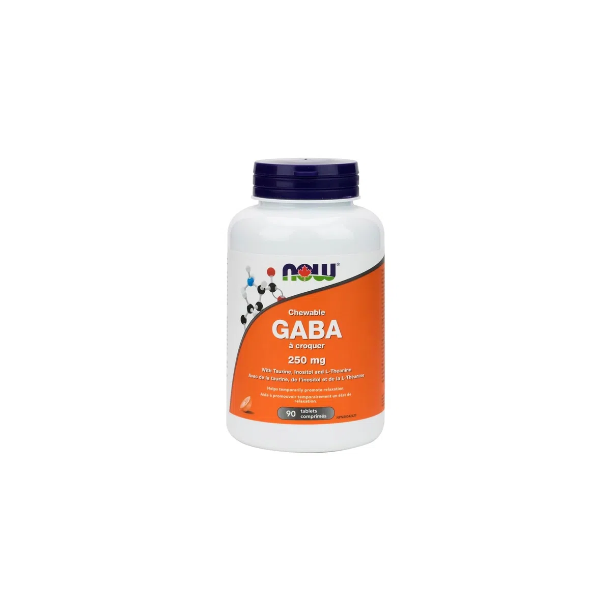 NOW GABA - Acide Gamma-Aminobutyrique, avec Taurine, 250mg, 90 Comprimés à Croquer, Saveur Orange