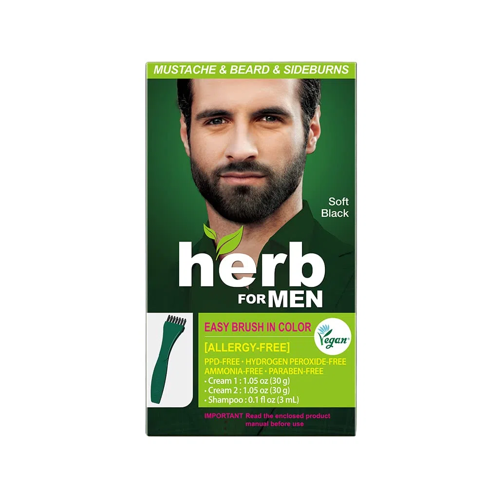 Teinture pour Moustache et Barbe Sans PPD ni Ammoniaque, Ingrédients Naturels Végétaliens, Sans Odeur, Plus d'Irritations Cutanées dues à la Coloration pour Peau Sensible – Noir Doux.