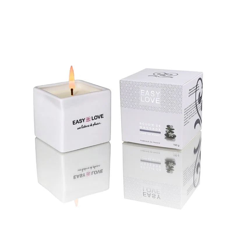 Easy Love – Bougie de Massage Gourmande Lune de Monoï – 150g – Bougie Sensuelle à l’Huile Chaude – Fabriquée en France – Pour Massage Érotique et Préliminaires Romantiques