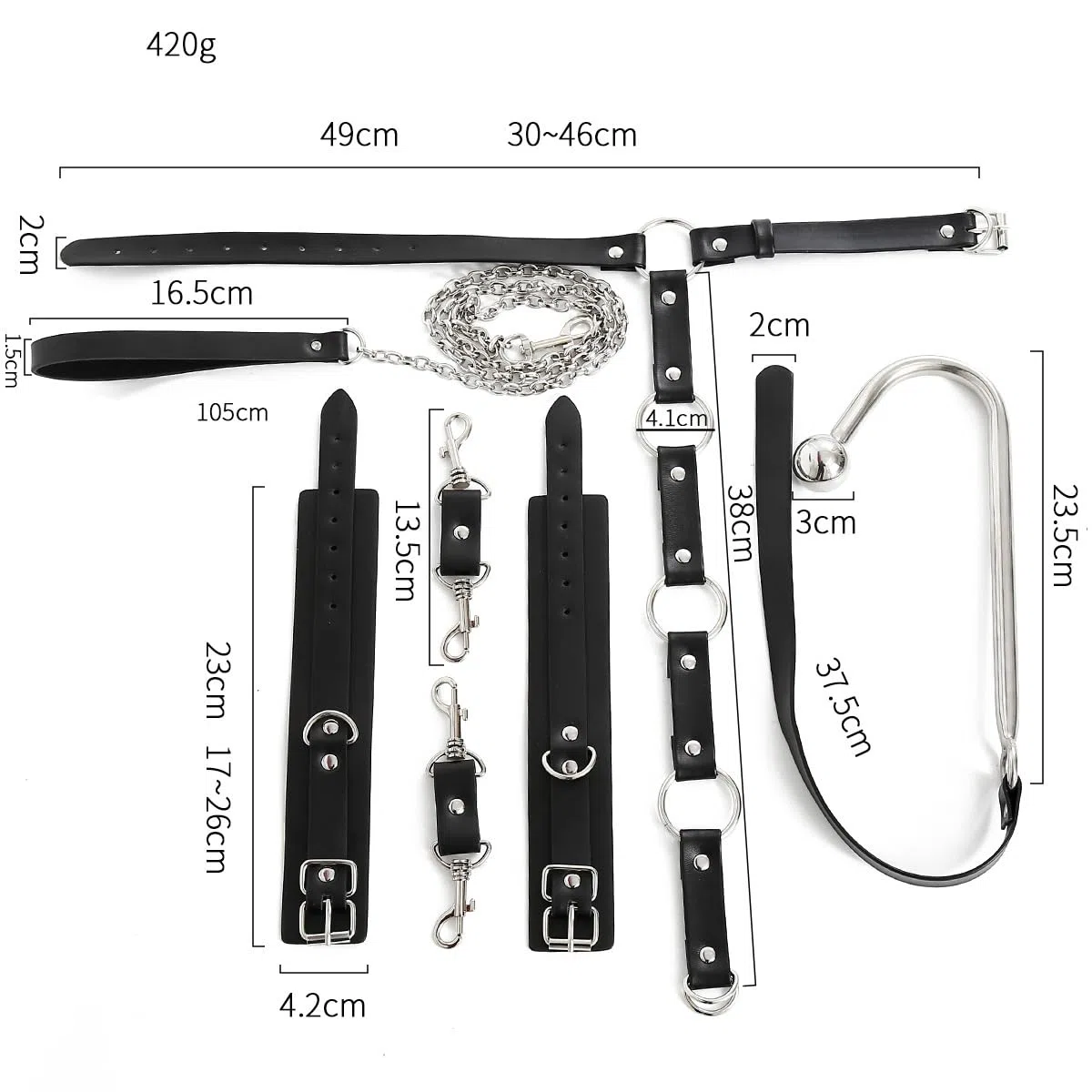 Set bondage complet avec collier, crochet anal et menottes – Kit réglable pour jeux SM intenses – Accessoire BDSM pour couples et passionnés de fétichisme