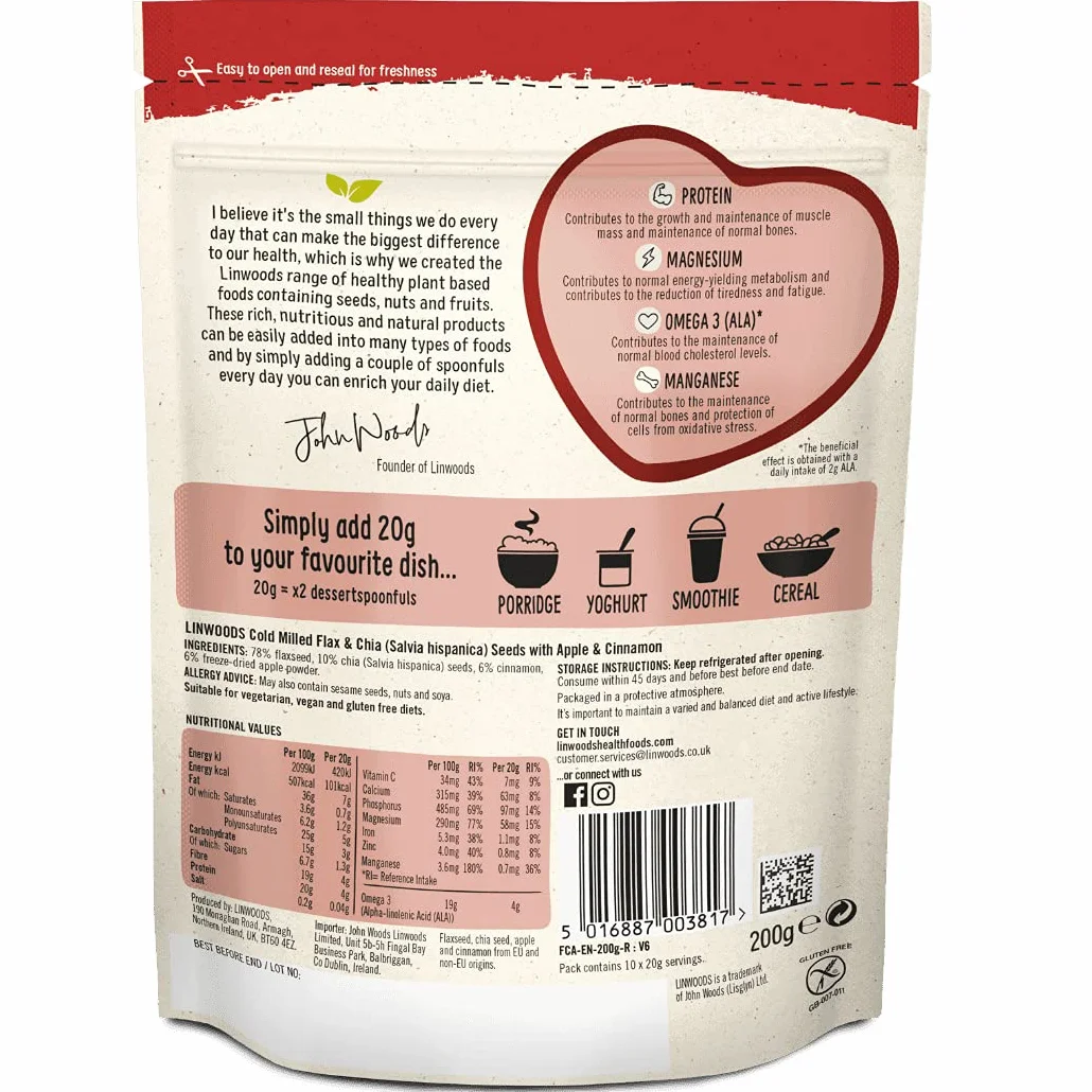 Linwoods Flax, Chia, Apple & Cinnamon 200g x 1