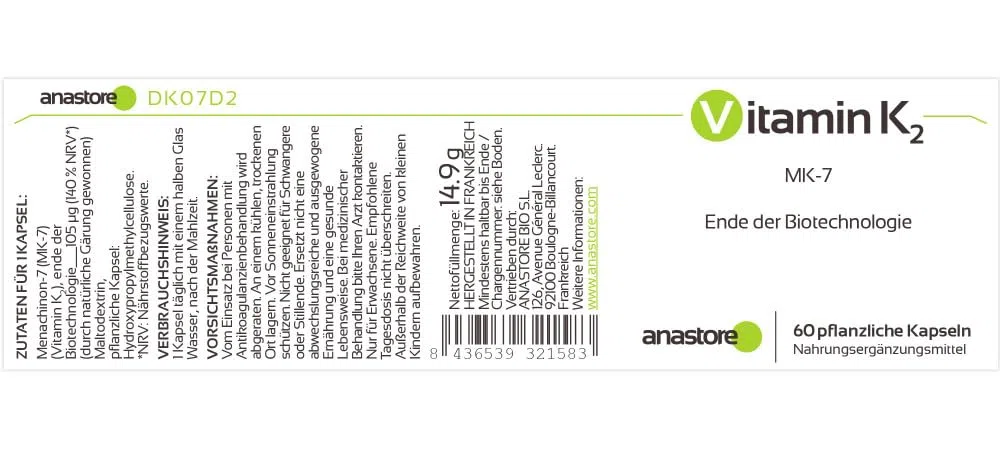VITAMINE K2 * PACK 3+1 GRATUIT * 105 μg / 240 gélules * Articulations (cartilage, inflammation), Capital osseux, Cardiovasculaire (circulation)