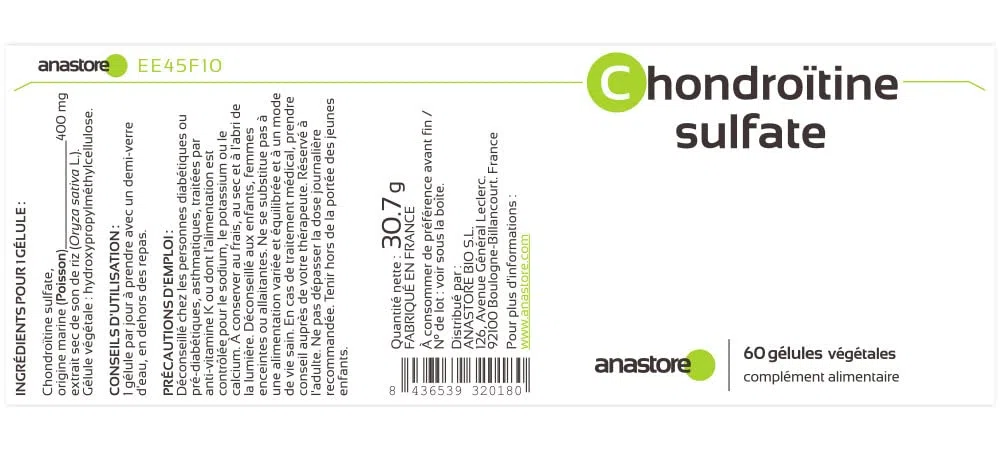 CHONDROÏTINE SULFATE * 400 mg / 60 gélules * Articulations (douleurs articulaires, inflammation)