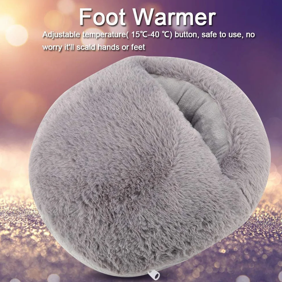 Pieds Chauffants Réchauffeur USB Coussin Rechargeable Réchauffeur électrique Chaussures de Chauffage pour Le Bureau d'hiver (Gray)