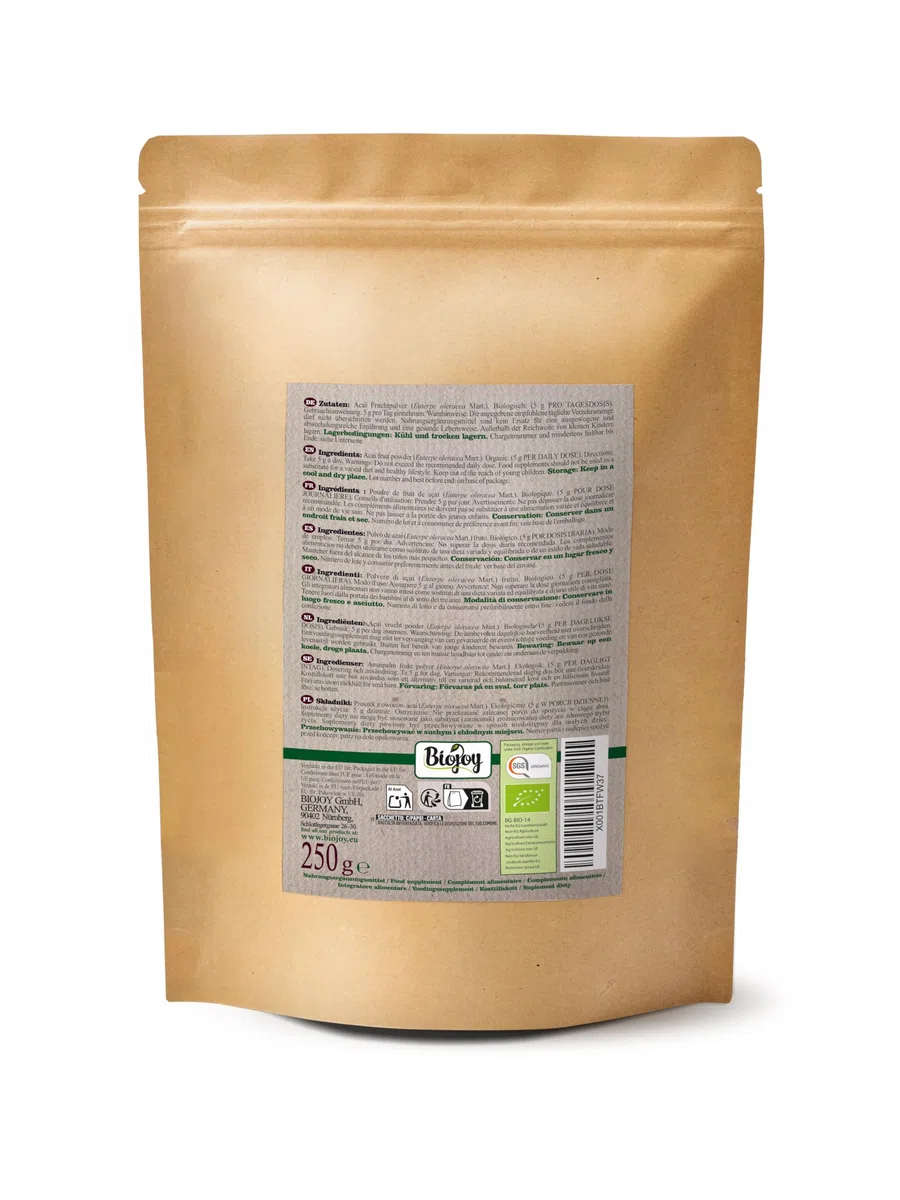 Biojoy Açaï en Poudre BIO (250 g), Poudre de Baies d’Acai lyophilisé (Euterpe oleracea Mart.)