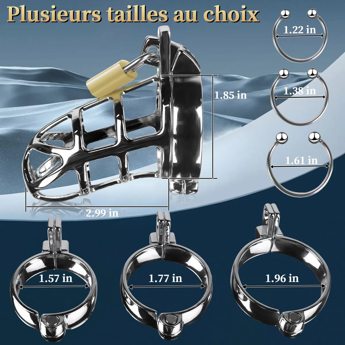 Cage de Chasteté Pénis Sex Toýs homme, Bondage Jouet Sexuel avec 3 Anneaux de Taille Active, 3 Anneaux Péniens en Métal, 2 Clés, Jouets pour Adultes pour Exercices Péniens et Abstinence