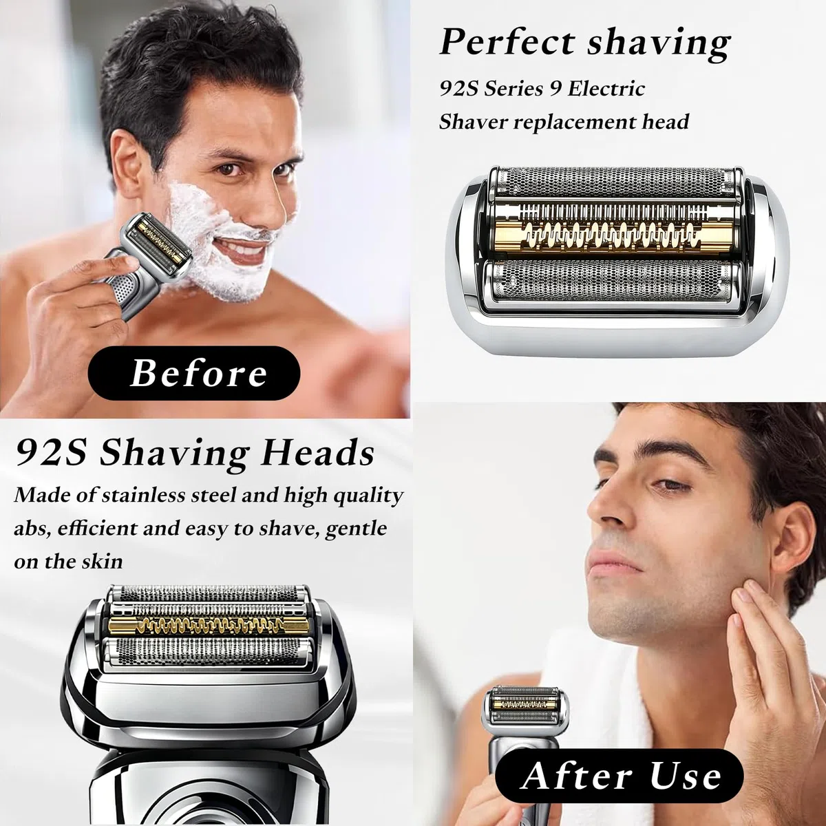 92S Tête de Rasoir pour Series 9 & 9 Pro, Tête de Rechange Compatible avec 9030s 9040s 9050cc 9290cc 9295cc (20+ Modèles), Facile à Nettoyer et à Remplacer, Argent