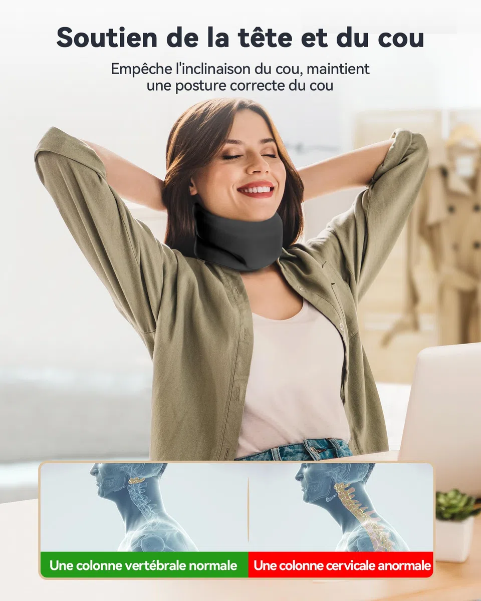 Collier Cervical Soutien en Mousse Souple-Minerve Réglable Homme/Femme pour Bureau et Voiture-Soulage les Tensions du Cou et Améliore la Posture