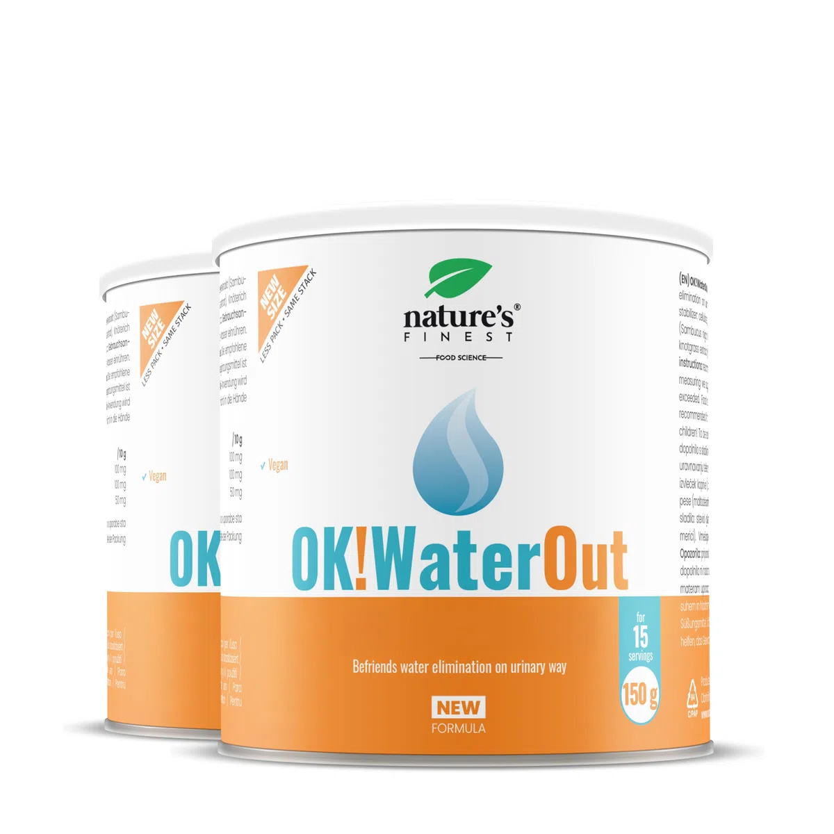 OK!WaterOut - Puissant Contre la Rétention d'Eau - 300g pour 1 Mois, Dose Puissante Sans Additifs Artificiels - Vegan Poudre Complément à base d'Ortie et Sureau