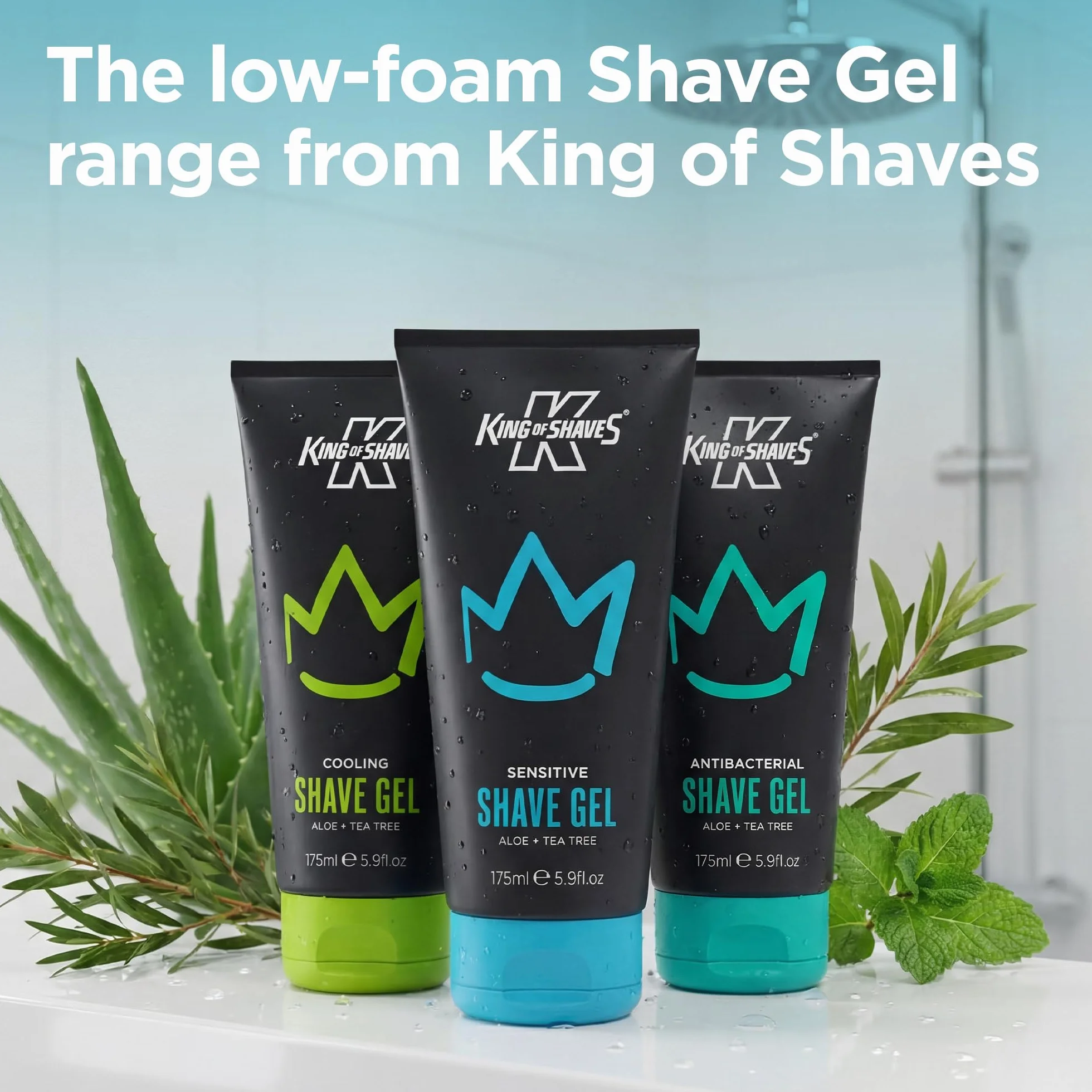 King of Shaves Sensitive Shave Gel Duo 2 x 175ml | Clear Low Foam Shaving Gel For Sensitive Skin With Aloe Vera To Reduce Razor Irritation. Vegan Formula.