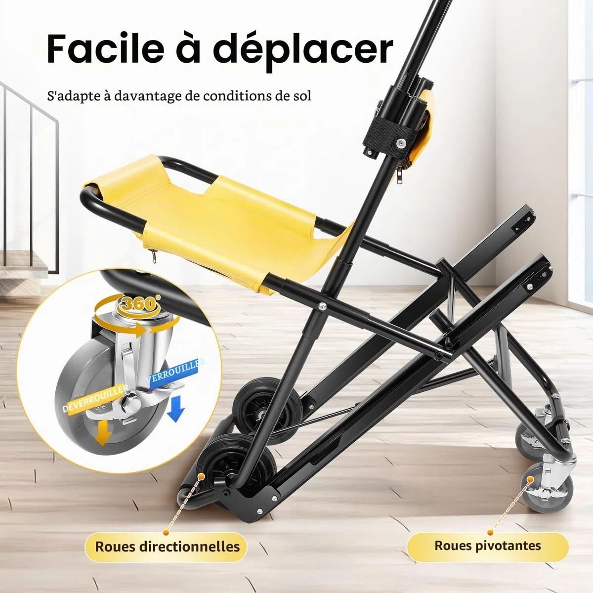 Monte-Escalier Portable, Fauteuil Roulant, Chaise d'Escalier Pliable et Manuelle en Aluminium - Capacité 159 kg - Pour Personnes Âgées et Handicapées - 90 x 54 x 156 cm