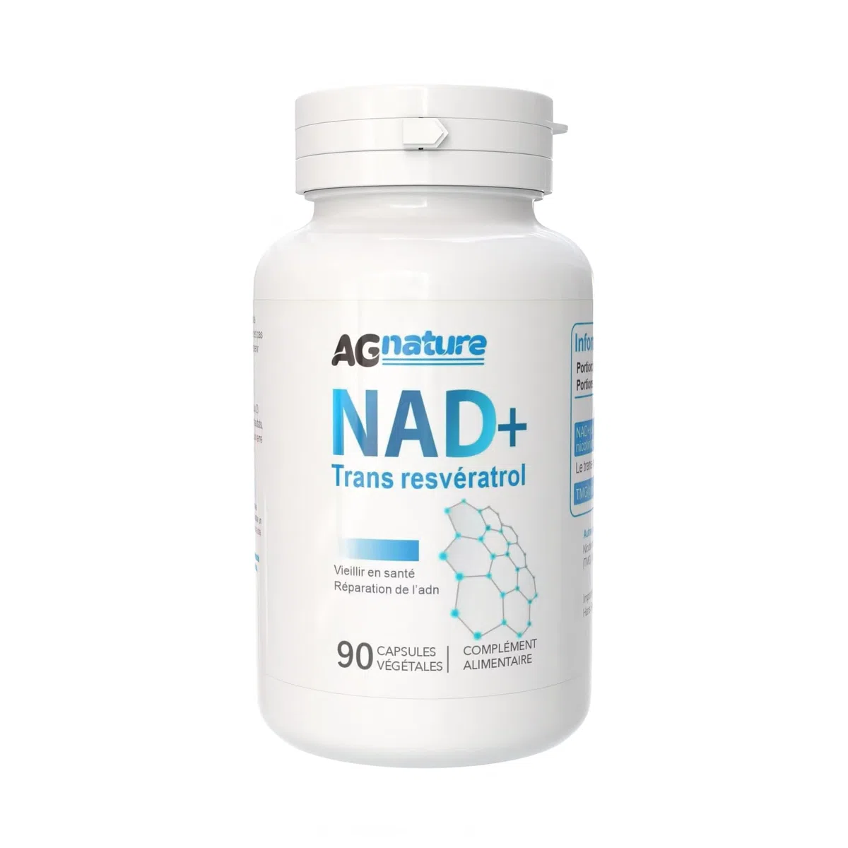 NAD Complément à base de Nicotinamide Pure 90 Gélules 1000 mg – Complexe Anti-Âge et Anti-Fatigue avec Niacine, Trans-Resvératrol et Triméthylglycine