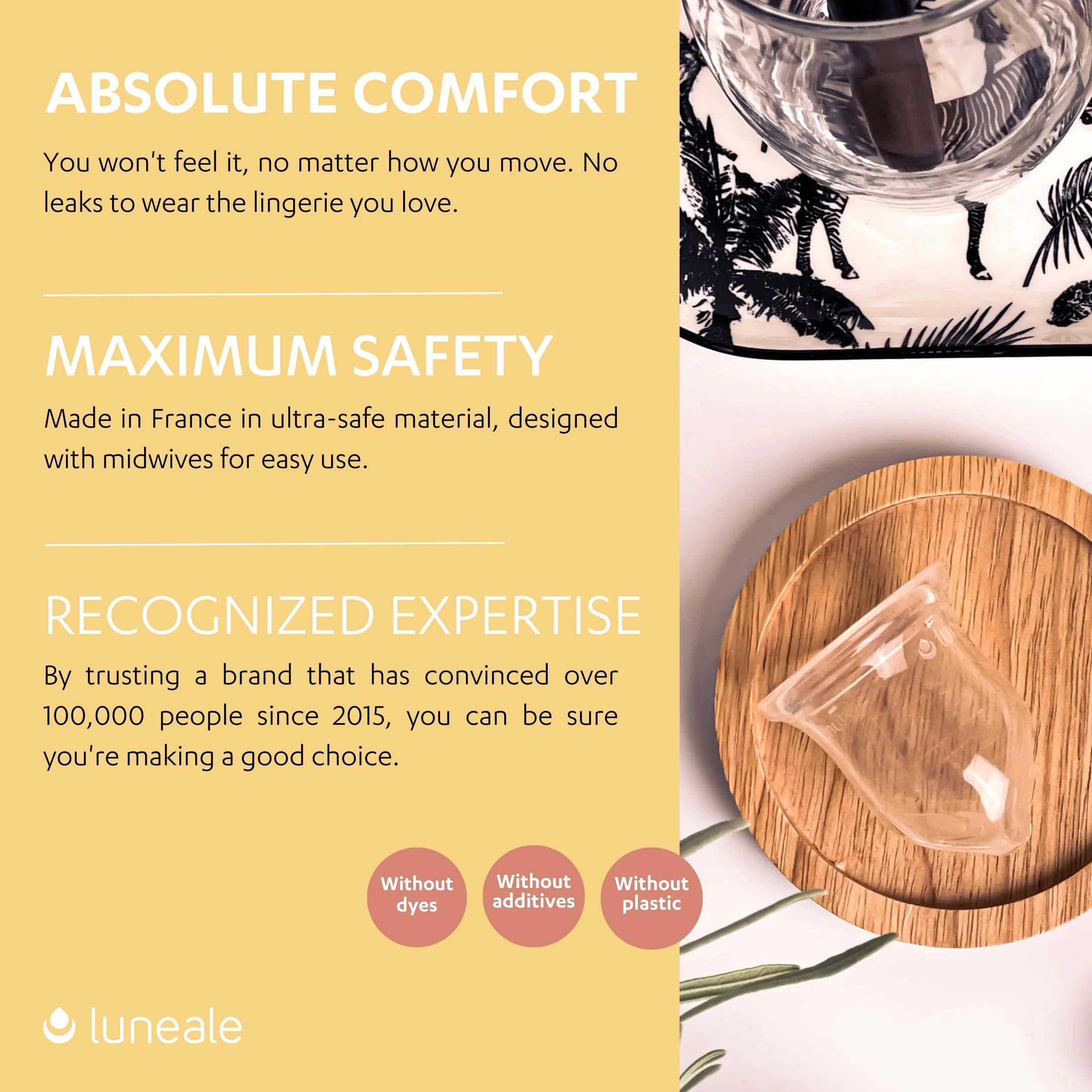 La Cup Luneale - cup menstruelle - design ergonomique exclusif créé avec des sages-femmes - fabrication française - 100% silicone médical platine (L - Flux fort/très fort)