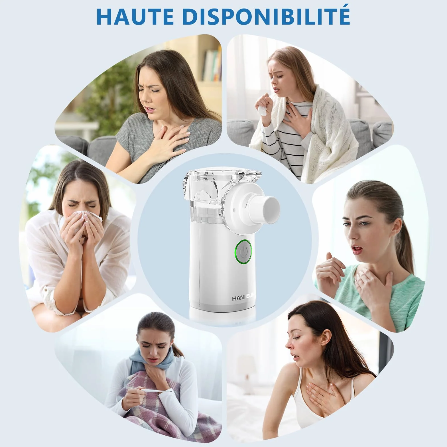 Hangsun CN750 Inhalateur de brume portable en maille, 2 en 1 pour enfants et adultes avec accessoires complets et sac de rangement, adapté pour les problèmes de respiration
