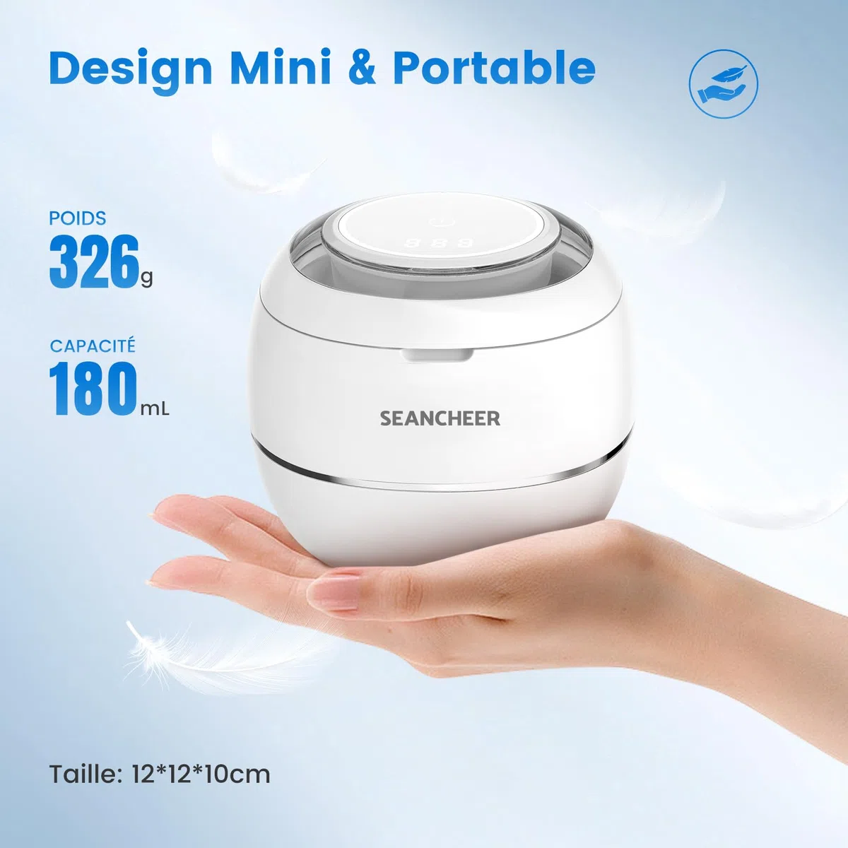 SEANCHEER Nettoyeur Ultrasons 48000Hz Bac Ultrason | 24W | 180ML | Mini Ultrasonic Cleaner Portable avec Lampe UV pour | Prothèses Dentaires | Gouttière Dentaire | Retainer | Bijoux | (Blanc)