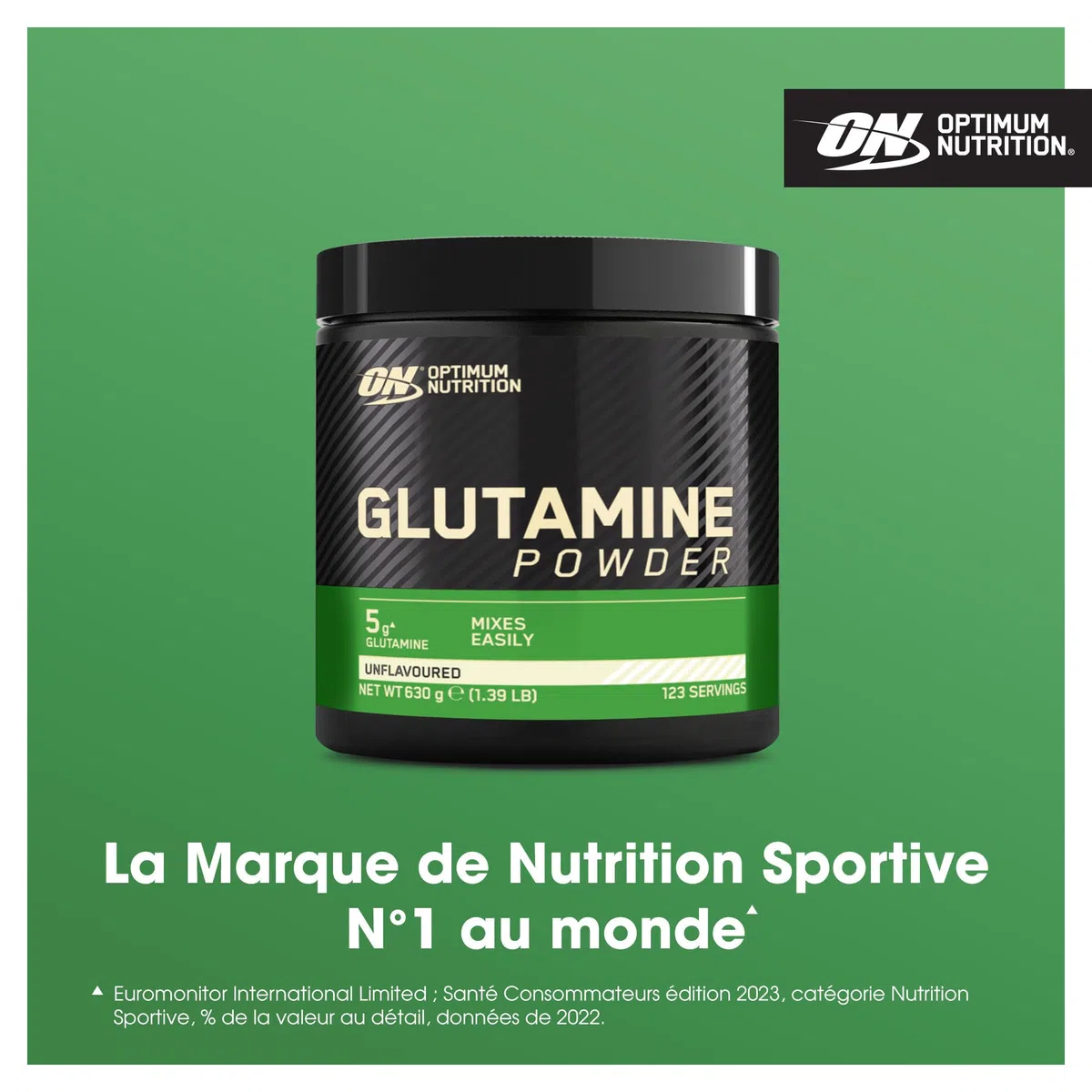Optimum Nutrition Glutamine en poudre, Acide aminé l-Glutamine en poudre, complément alimentaire pour shake Post et Pre Workout, non aromatisé, 123 portions, 630 g