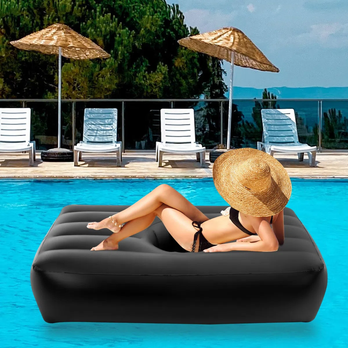 Lit BBL 77x44x17 Pouces, Chaise Ergonomique Gonflable avec Trou pour Le Confort des Fesses pour l'intérieur et l'extérieur