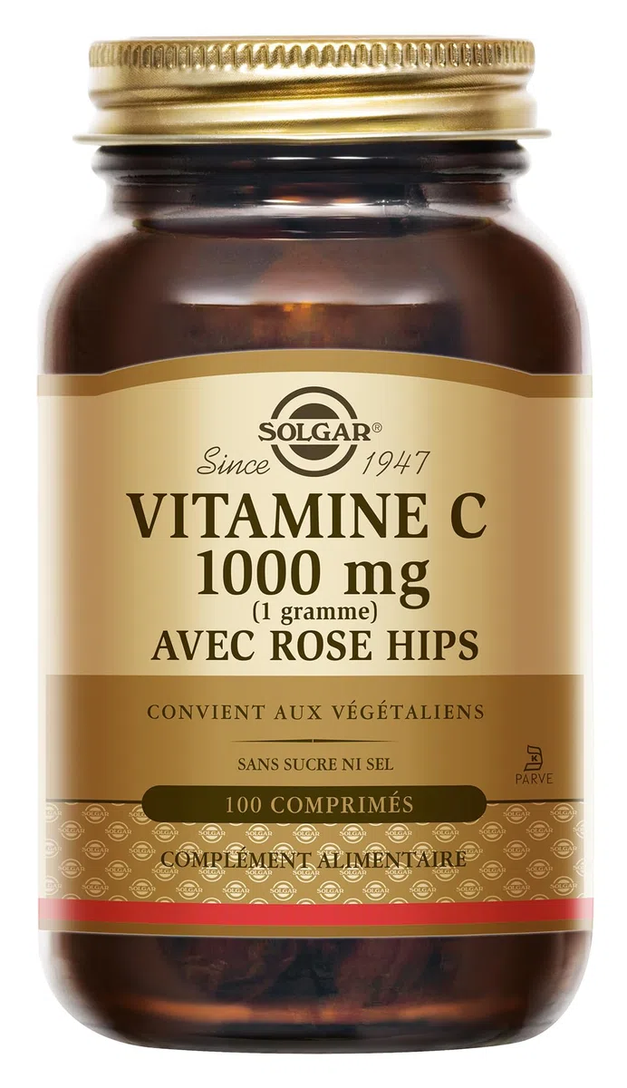 Solgar Vitamine C 1000 mg avec Rose Hips - Défenses naturelles - Système immunitaire - Vitalité et énergie - Immunité - Complément Alimentaire - Flacon de 100 comprimés