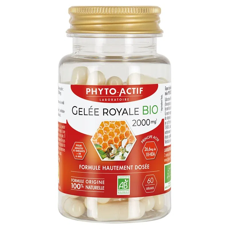 Phyto-Actif | Gélules Gelée Royale Bio 2000 mg | Trésor de la ruche | riche en 10-HDA | Bio & Vegan | 60 gélules | Fabriqué en France