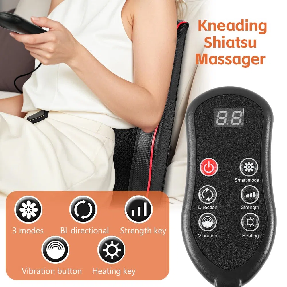 Aolso Masseur de Nuque avec Chaleur, Masseur de Dos Shiatsu avec Chaleur Appareil de Massage Shiatsu 3D Les épaules Les Maux de Dos, Cadeaux pour Femmes et Hommes(Avec télécommande B)