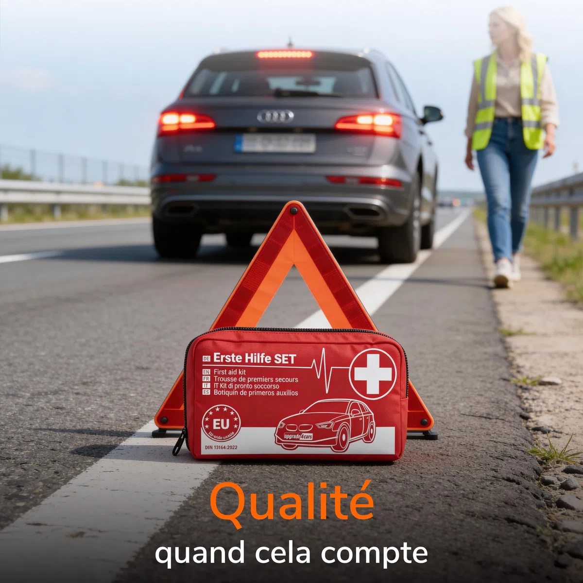 Upgrade4cars Trousse de Secours Auto 2026 DIN 13164 Kit Valable dans Toute l'Europe | Sac de Pansements également pour la Maison & en Déplacement