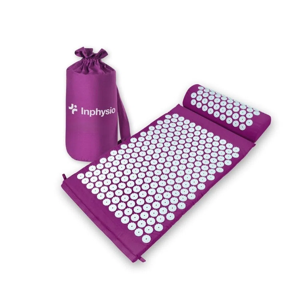 Inphysio - Kit d'Acupression avec Tapis et Coussin de Massage – Relaxation Musculaire, Soulagement du Dos et du Cou, Réduction de la Tension, Bien-Être Général, Hypoallergénique, Prune