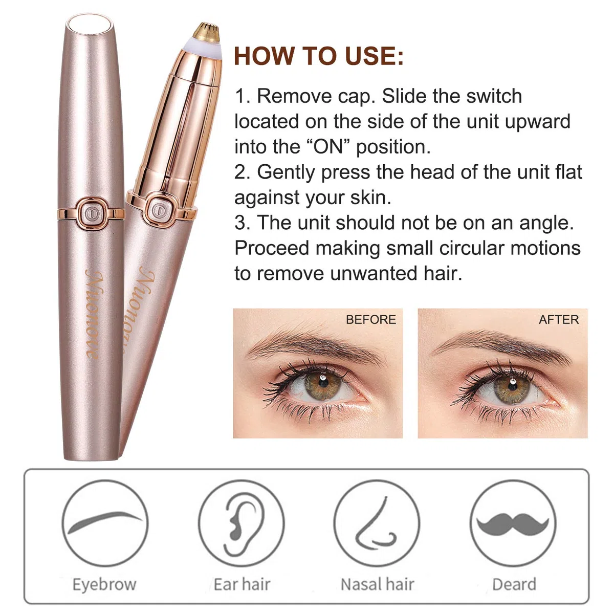 Epilateur Sourcil, Eyebrow Trimmer, Épilateur Sourcils, Rasoir Sourcil Femme, Epilation Visage Tondeuse Femme,Epilateur Visage Construit en Lumière, Cheveux D'épilation doux