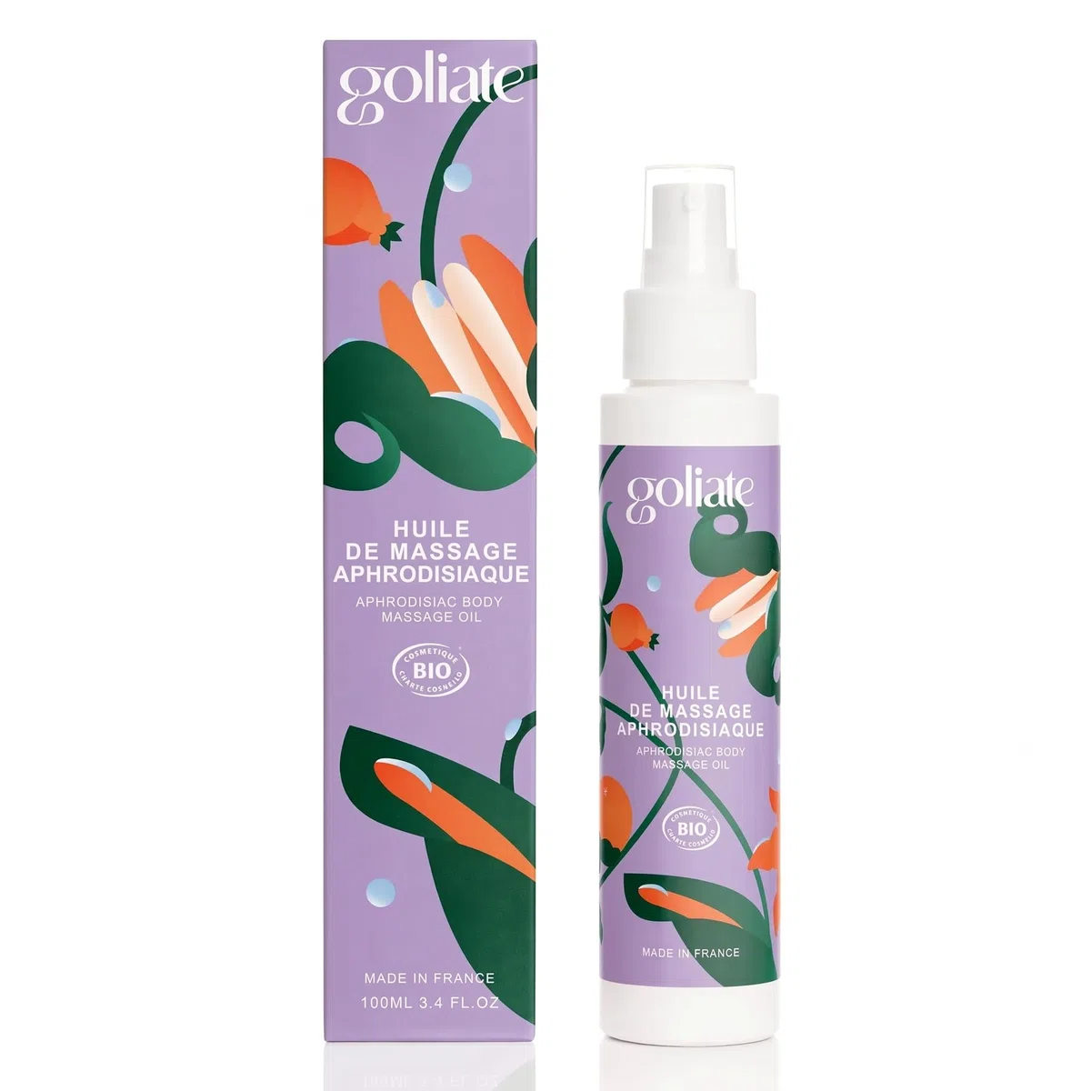 GOLIATE Huile Massage BIO Aphrodisiaque - COSMOS ORGANIC - Vegan | Certifiée Ecocert, 3 ingrédients bio, santal gingembre bergamote, comestible, sans paraben, fabriquée en France