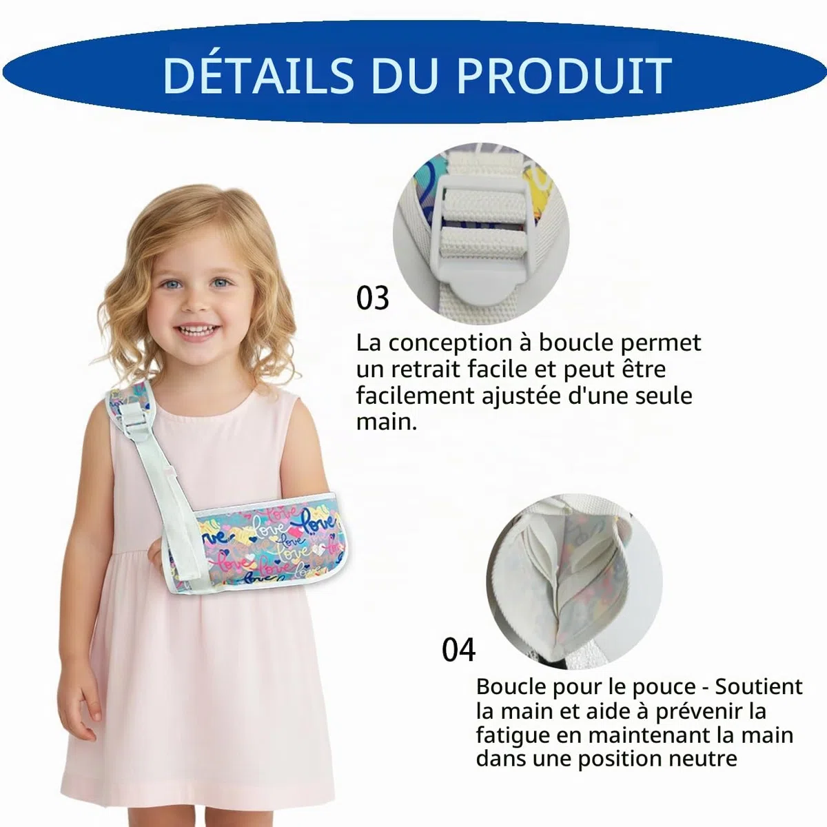 Écharpe de bras pour enfant pour soutenir les bras, les clavicules, les poignets, les épaules et les coudes en cas de fractures et de blessures, convient à la fois à la main gauche et droite (love-2