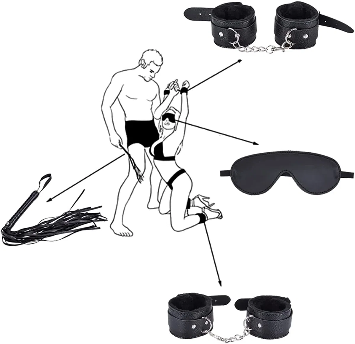 ZZZZS Lot de 8 pièces couple débutants parfaits jouets de vie cuir nylon (noir)