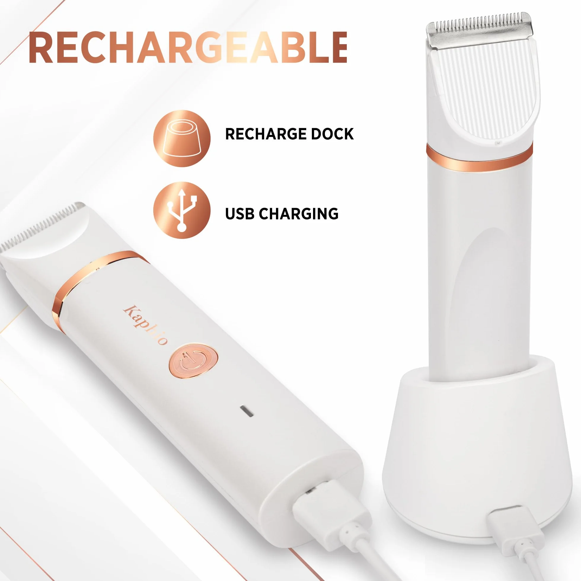 Tondeuse de bikini pour femmes : rasoirs életctriques 2 en 1 pour femmes – Rasoir életctrique rechargeable – Tondeuse de bikini étanche IPX7 pour aisselles, jambes, bras, corps (blanc perle)