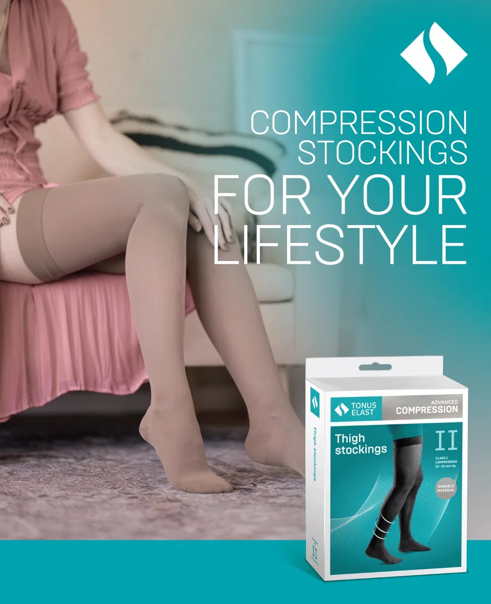 TONUS ELAST Bas de Contention, 23-32 mmHg avec Bande en Silicone, Bout Fermé, Classe II / CCL 2, Bas de Compression avec Embout pour Femmes & Hommes (M, 170-182 cm, Beige)