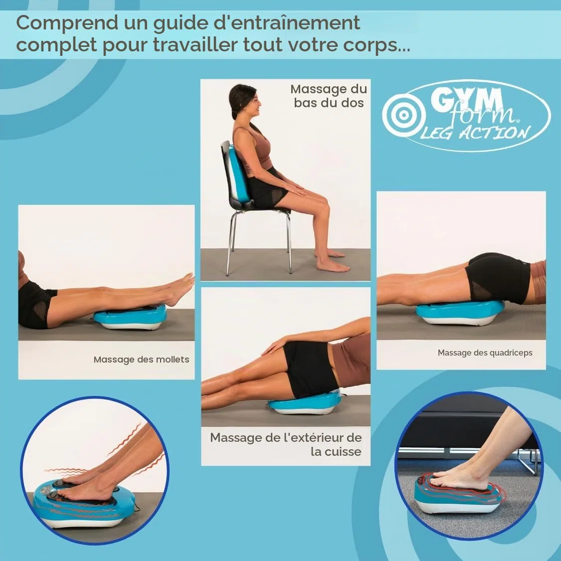 GYMFORM Masseur de pieds et de jambes Leg Action, Massage shiatsu, Télécommandé, Plusieurs programmes et vitesses pour améliorer la circulation et soulager la douleur