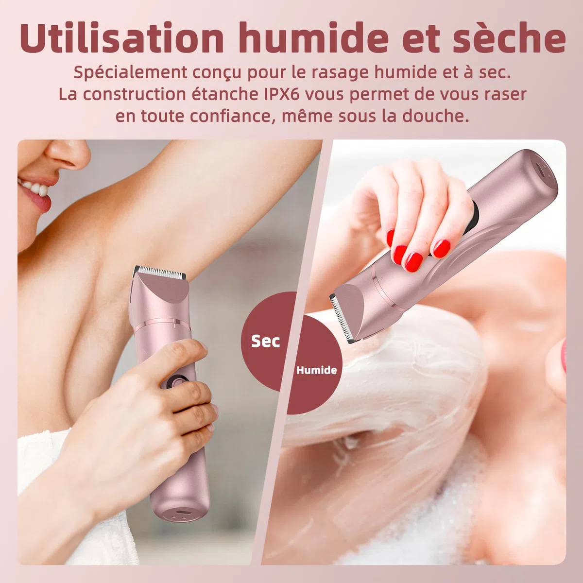 Rasoir Électrique Femme 3 en 1 pour le Corps, le Pubis et le Nez Utilisation Humide et Sèche Tondeuse Rechargeable