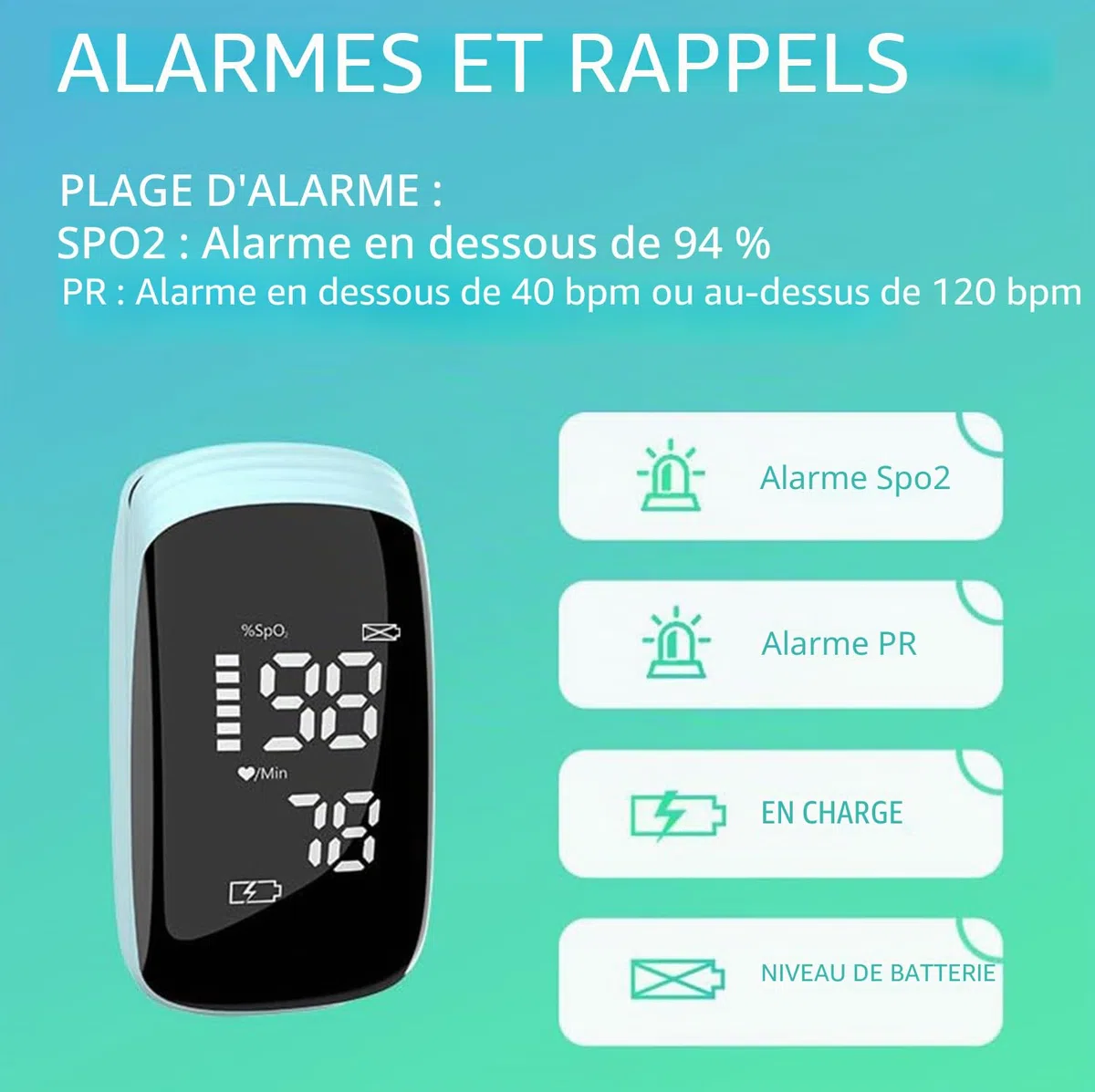 FUELIX Oxymétre De Doigt Professionnel, Saturometre Oxymetre, Mesure Précise De La Saturation en Oxygène dans Le Sang, Moniteur De Fréquence Cardiaque, Rechargeable, Écran LED A