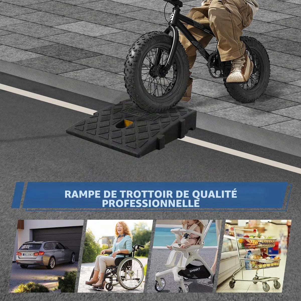 Rampe de Trottoir de 7 cm de Haut, Lot de 2, Rampe de Trottoir antidérapante pour fauteuils roulants, Scooters de mobilité et poussettes, Rampe de seuil en Plastique avec Bandes réfléchissantes